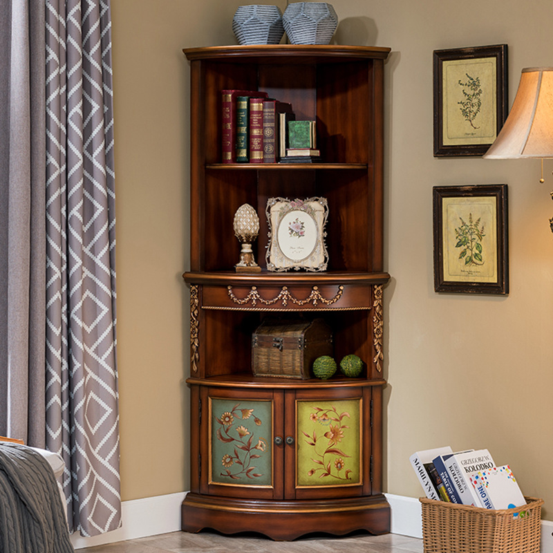 European-style corner cabinet American country corner cabinet retro old high corner cabinet carved locker storage rack - Taobao