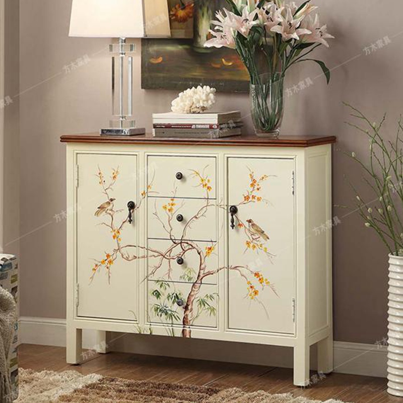 European-style dining cabinet American-style foyer porch cabinet European-style painted retro pastoral room storage locker