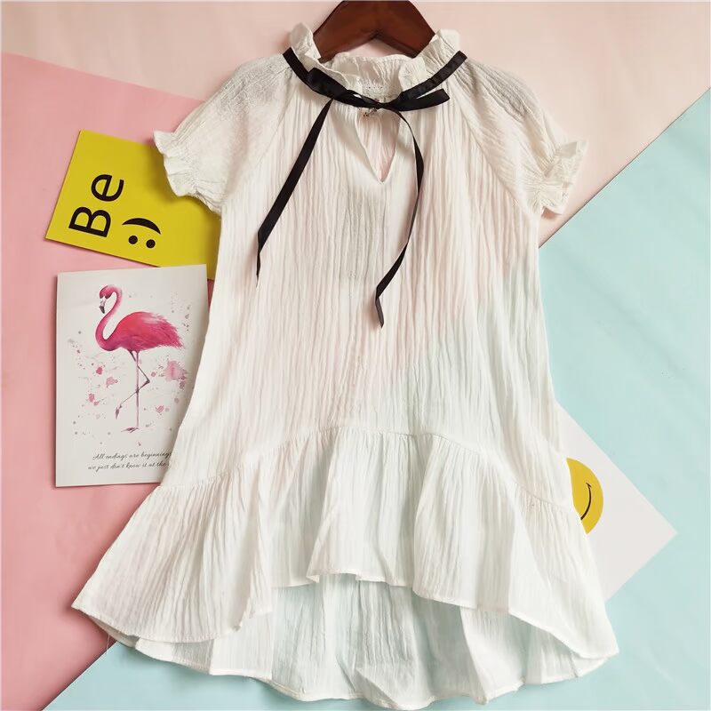 Mùa hè mới quần áo trẻ em gái trẻ em áo sơ mi trắng đen váy sơ mi tay ngắn mềm 0394 - Áo sơ mi quần áo trẻ em 10 tuổi