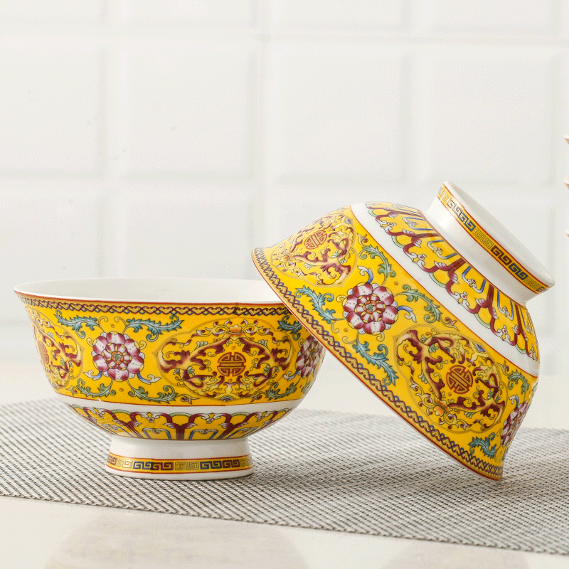 Jingdezhen Chinese archaize ceramic bowl tableware suit household porringer millet rice bowl bowl bowl of long life