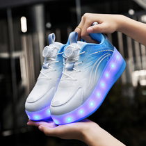 Girls Heelys skates with flashing lights mens and womens sports roller skates student double-wheeled childrens invisible Internet celebrity Heelys shoes