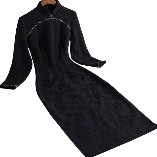 Ципао, ретро платье с рукавами, приталенная юбка, 2020 года, китайский стиль