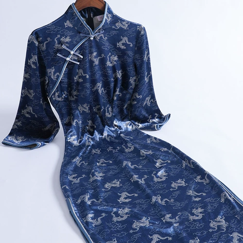 Бархатное демисезонное ципао, элегантное ретро платье, 2020 года, китайский стиль, длина миди