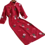 Ципао, длинное ретро красное платье, 2020 года, китайский стиль, осеннее, средней длины