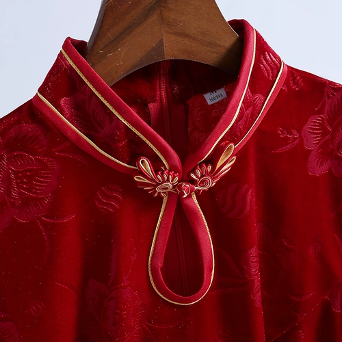 Красное демисезонное ципао, ретро длинное платье для невесты, 2020 года