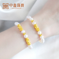 Pixiu gold bracelet female transporter beads pearl bracelet Gold Pixiu pure gold 3d hard gold Piqiu lucky bracelet