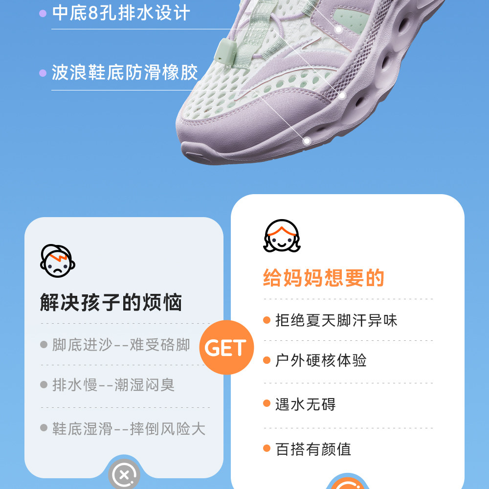 踩水王|安踏儿童女童溯溪鞋沙滩鞋2026夏季新款户外网面运动凉鞋 — 7
