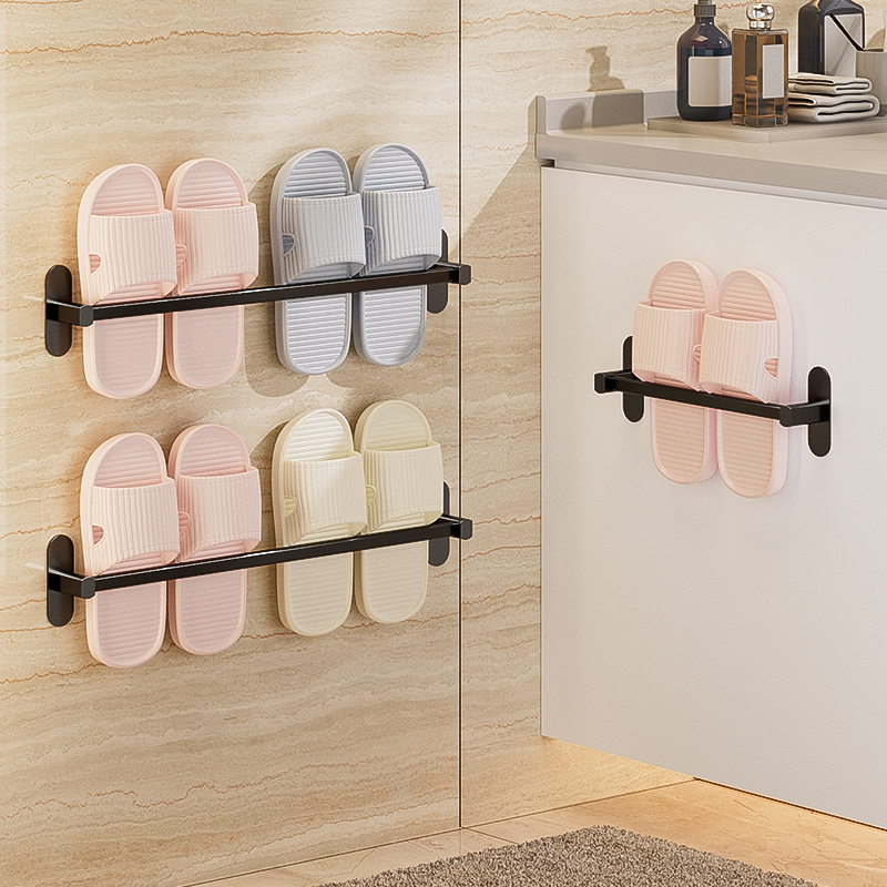 Bathroom slippers rack wall hanging free punching bathroom storage artifact door rear shoe rack toilet stainless steel rack