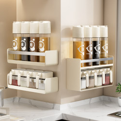 Kitchen Rack Seasoning Combination Set Wall-Mounted Classy Household Seasoning Box Punch-Free Oil, Salt, Sauce and Vinegar Storage Rack