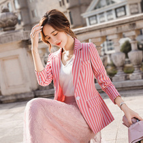 Suit Jacket Womens Short Small Man 2021 Spring and Autumn Korean Striped Fried Street Net Red Casual Temperament Suit Top