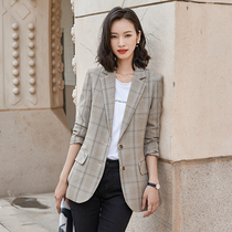 Fried Street blazer womens 2021 new autumn Korean version loose retro temperament grid subnet red casual small suit