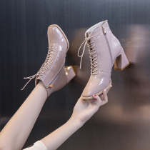 Martin short boots children 2021 new winter autumn and winter English wind Joker thick heel heels nude color