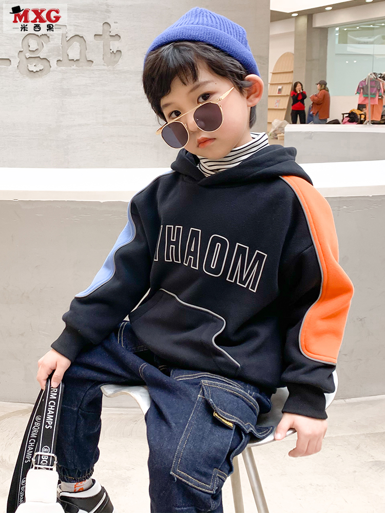 Missiguo brand Missiguo boy's fleece thickened sweater autumn and winter models to keep warm 2021 new children's top Korean