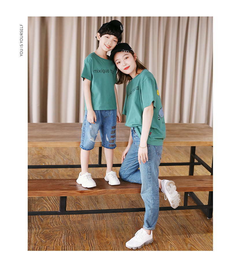 Rung cha mẹ con mặc áo thun Mẹ chồng rủ nữ mạng đỏ hè hè thời trang trẻ em nước ngoài mặc đồ bé trai tay ngắn - Trang phục dành cho cha mẹ và con áo khoác cặp cho mẹ và bé