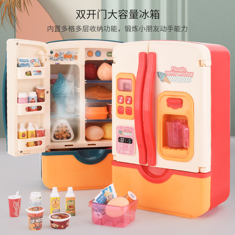Children's play house wine sound and light spray can produce ice refrigerator simulation two-door kitchen toy birthday gift gift box
