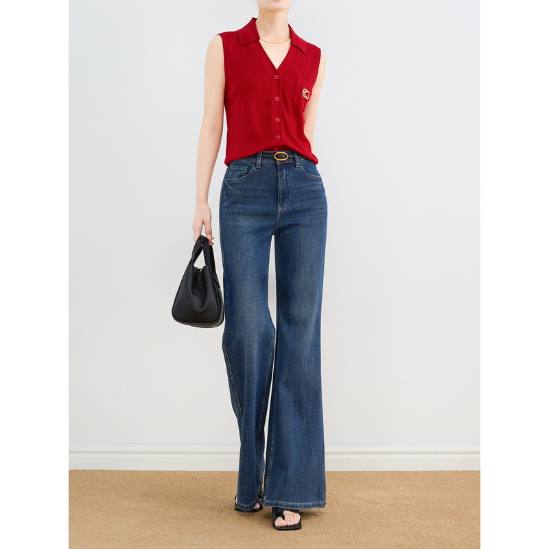 Lassen Ice Skin/Model Pants Vintage Blue Flared Jeans for Women Autumn Slim Fit High Elastic Straight Flare Pants Lassen Ice Skin/Model Pants Vintage Blue Flared Jeans for Women Autumn Slim Fit High Elastic Straight Flare Pants