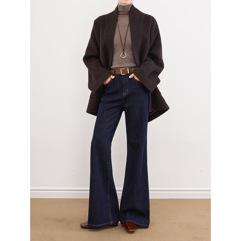Lassen Four-Way Stretch "Supermodel Pants" American Retro Raw Denim Flared Jeans for Women, Pear-Shaped Slimming Bell-Bottom Pants