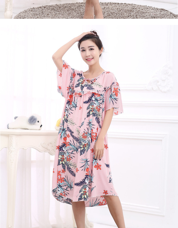 Mùa hè phụ nữ lỏng lẻo kích thước lớn ngắn- tay nightdress chất béo mm200 kg phụ nữ mang thai tăng chất béo bông bông nhà đồ ngủ