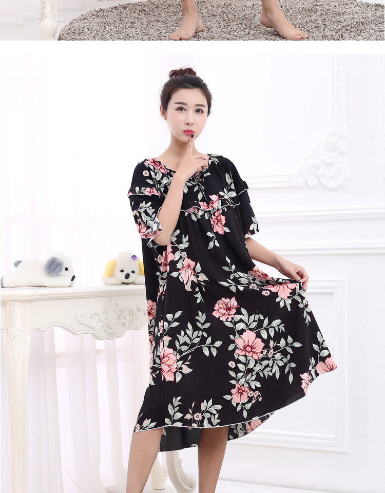 Mùa hè siêu mỏng ngắn tay cotton lụa rayon nightdress phụ nữ mang thai loose slimming MM tối thêm kích thước lớn 200 kg nữ