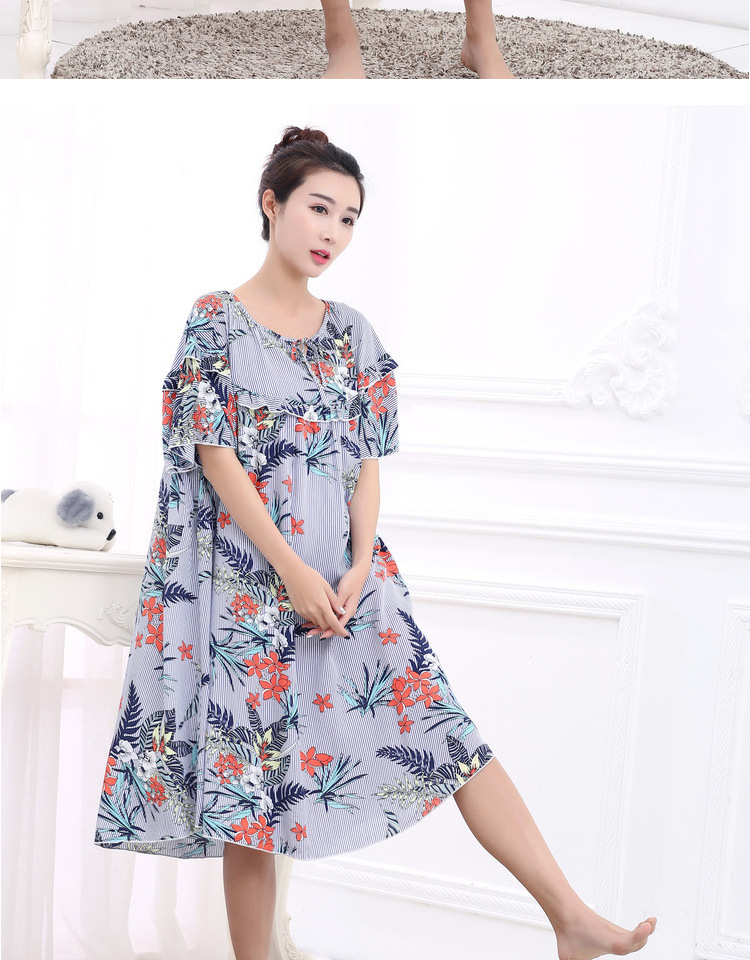 Mùa hè phụ nữ lỏng lẻo kích thước lớn ngắn- tay nightdress chất béo mm200 kg phụ nữ mang thai tăng chất béo bông bông nhà đồ ngủ