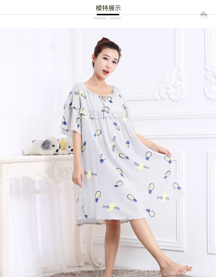 Mùa hè phụ nữ lỏng lẻo kích thước lớn ngắn- tay nightdress chất béo mm200 kg phụ nữ mang thai tăng chất béo bông bông nhà đồ ngủ