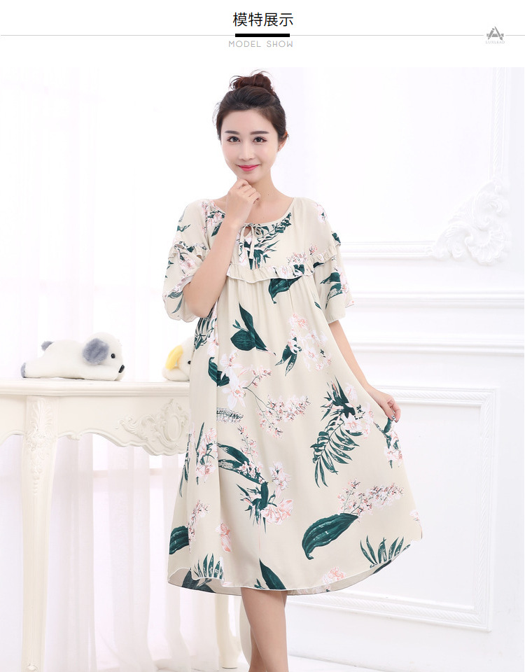 Mùa hè phụ nữ lỏng lẻo kích thước lớn ngắn- tay nightdress chất béo mm200 kg phụ nữ mang thai tăng chất béo bông bông nhà đồ ngủ