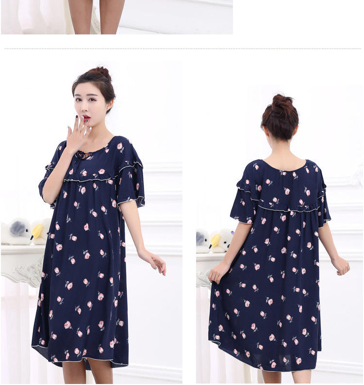 Mùa hè phụ nữ lỏng lẻo kích thước lớn ngắn- tay nightdress chất béo mm200 kg phụ nữ mang thai tăng chất béo bông bông nhà đồ ngủ