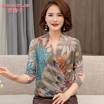 Foreign mother sweater female 2021 New wide wife Noble print middle-aged lady sweater knitted base shirt