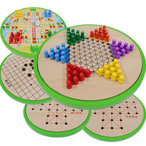Multifunctional Five All-in-one Chess Flight Chessboard Five Chess Checkers Children Early Teach Puzzle Wooden Toy Parent-child Game