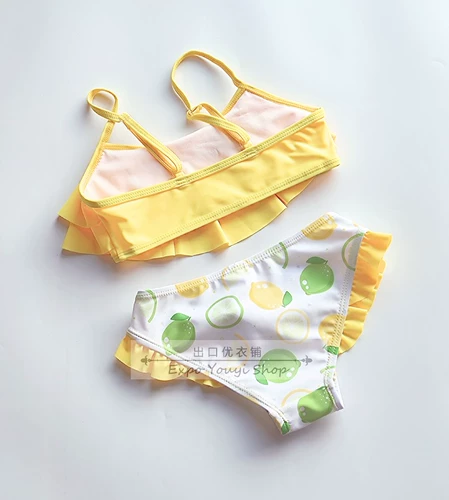 Свежий лимонный желтый купальник, регулируемые дизайнерские бретели, 5-14 лет