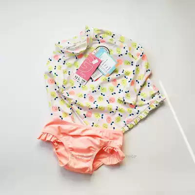 Clearance single-size 3-6 months girl two-piece sunscreen long sleeved swimsuit UPF50 sunscreen French single lemon print