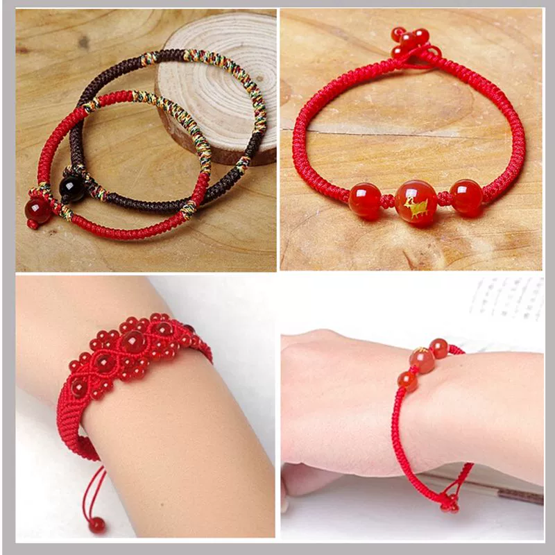 Dây màu đỏ bện dây tự làm Trung Quốc nút thắt dây đeo vòng tay vòng chân dây chuyền dây rung với cùng một đoạn dây bện - Vòng chân