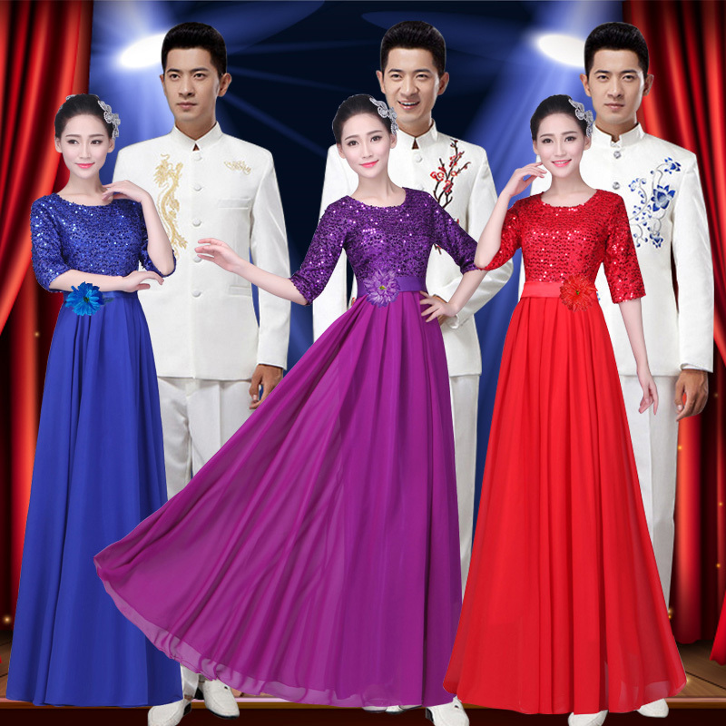 New Choir Performance Costumes, Long Skirts for Middle-Aged and Elderly Women, Stage Costumes, Adult Performance Costumes, Sequined Host Dresses