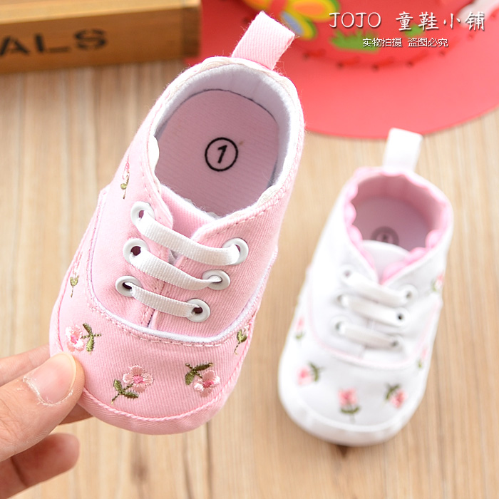 Spring and autumn new baby shoes cover with fine rust flowers baby 0-6-12 months school walking shoes 0-1 years old soft bottom non-slip