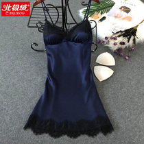 2021 Sleeping Dress Woman Summer Ice Silk Sexy Harness Lace sleeping clothes Korean version frescoed dress Short skirt Home Home Clothing