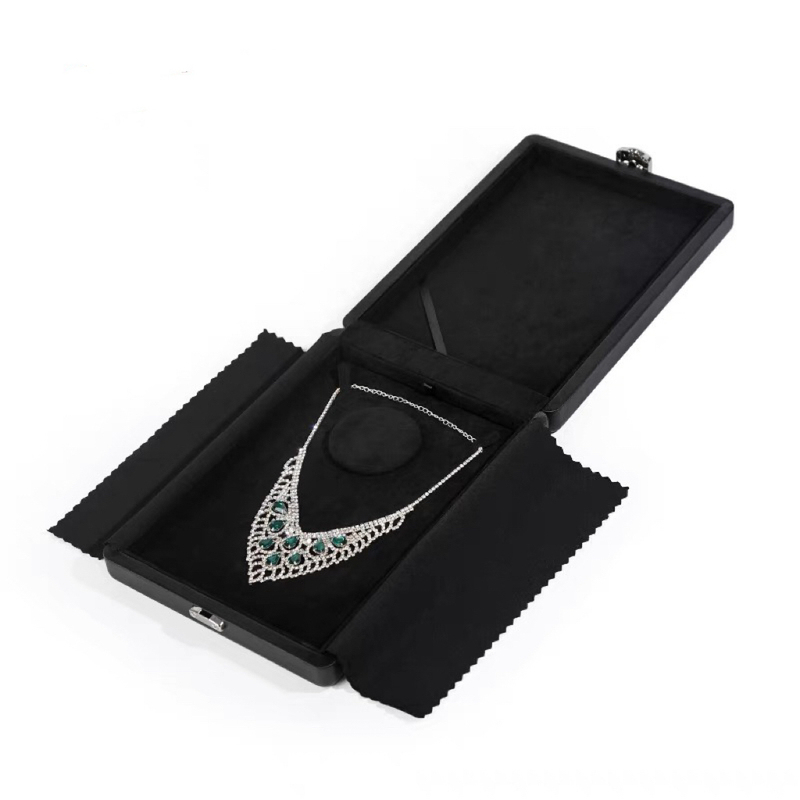 High-End Leather Suede Chain Box Gemstone Emerald Diamond Pendant Box Jewelry Storage Box Ready-Made Gift Box