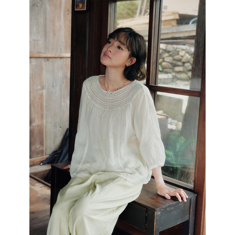 Talk to the Mountains and Listen to the Wind: 100% Pure Ramie Vintage Heavy Lace Blouse Shirt for Women Summer Cs61079 Talk to the Mountains and Listen to the Wind: 100% Pure Ramie Vintage Heavy Lace Blouse Shirt for Women Summer Cs61079