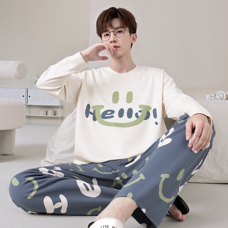 Men's Pajamas Spring and Autumn Pure Cotton Long-Sleeved Cartoon Casual Youth Plus Size Thin Home Wear Student Set Men's Pajamas Spring and Autumn Pure Cotton Long-Sleeved Cartoon Casual Youth Plus Size Thin Home Wear Student Set