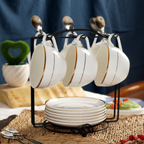 Wenshang European coffee cup set mug simple ceramic tea set 6 cups bone china coffee cup saucer spoon with shelf