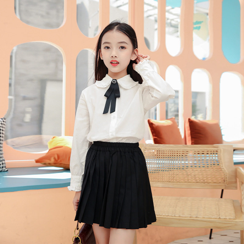 Girls' suit autumn clothes 2022 new foreign style children's clothing children's long-sleeved shirt JK uniform pleated skirt two-piece set - Taobao