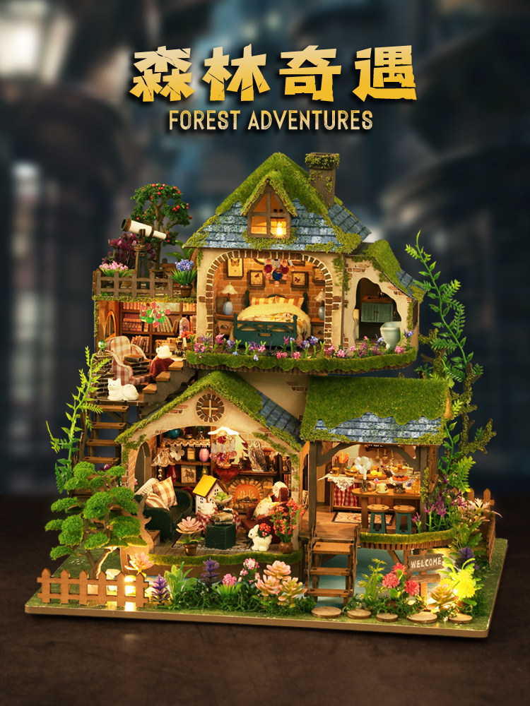 Forest adventure diy cabin building block assembly model