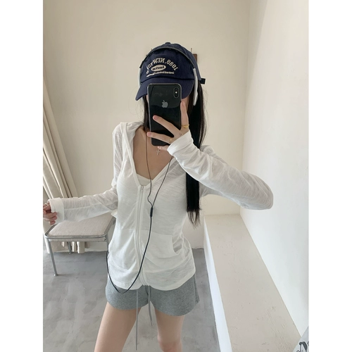 Спортивный тонкий лонгслив, летняя куртка, сексуальная приталенная толстовка с капюшоном, защита от солнца