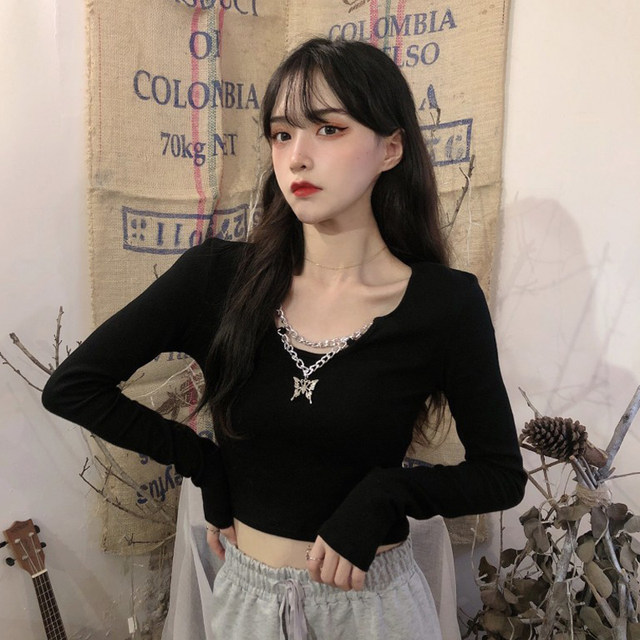 Spring Korean version 2022 new design sense niche chain slim fit slim collarbone bottoming long-sleeved T-shirt top women