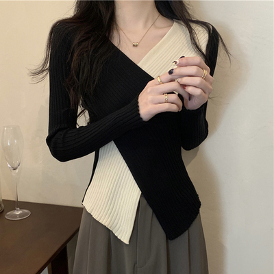 taobao agent Knitted sweater, autumn sexy top, cross design