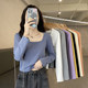 Small square collar short T-shirt women's 2022 spring new loose long-sleeved white bottoming shirt top