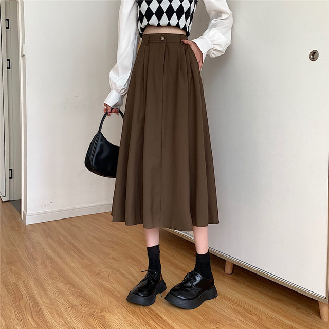 chic retro high waist skirt women's spring 2022 new slim midi skirt popular large swing A-line skirt