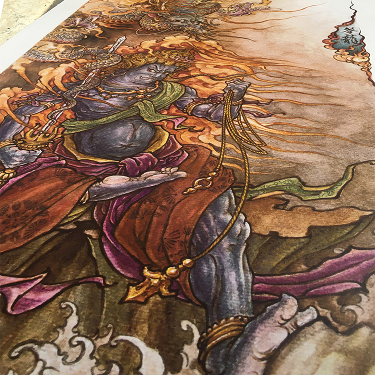 Original Artwork of Canglong Tattoo Chf007 New Traditional Watercolor Print Manuscript Illustration Tattoo Tattoo Mural Pattern