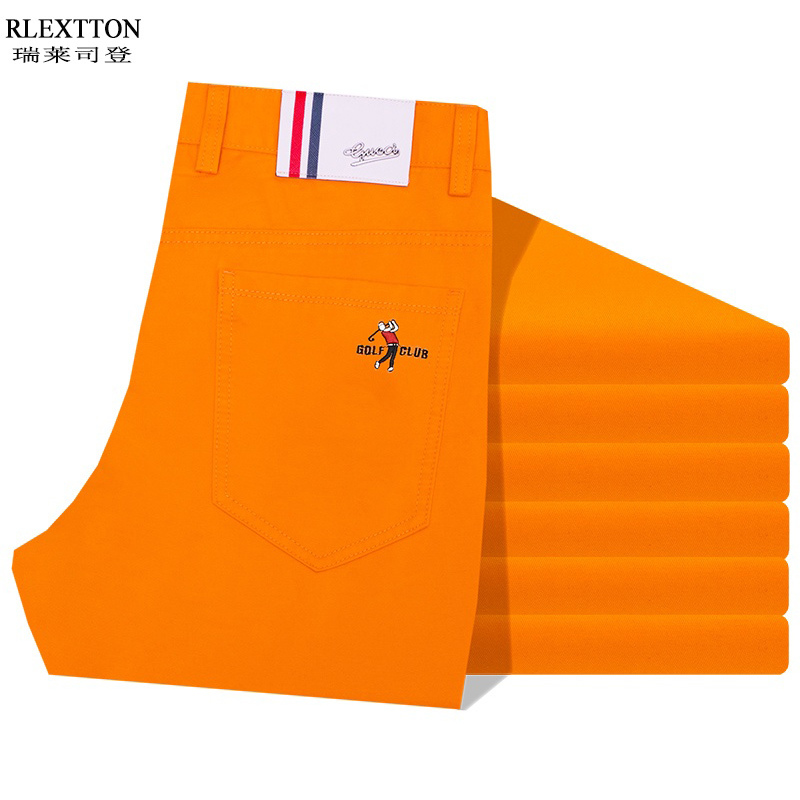 Summer Men's Casual Pants, Golf Thin Straight-Leg Long Pants, High-End Colorful Pants, Orange Pure Cotton, Large Size Men's Pants