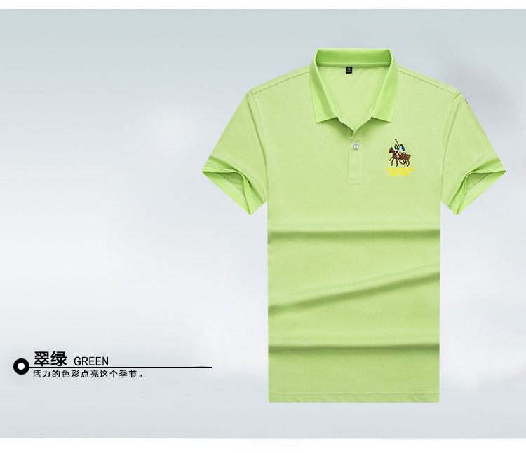Đầm xòe cotton ngắn tay áo thun nam POLO áo sơ mi màu tím nhạt màu quần rắn nửa tay áo buộc cổ áo mùa hè - Áo phông dài vải thun cotton