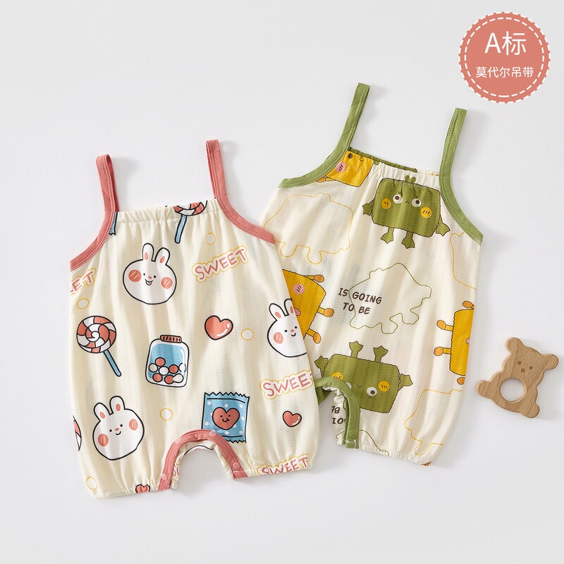 Baby Clothes Summer Thin Strap Romper Baby A-Class Modal Seamless Outdoor Romper Crawling Clothes Summer Outfit
